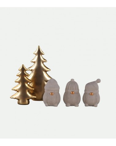 alberi decorativi dorati con babbi natale in cemento