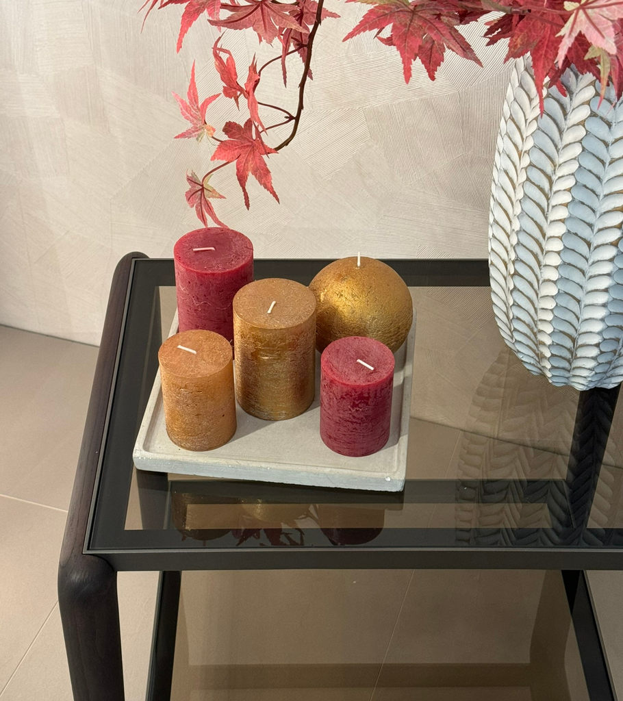 candela sfera oro e rosso diverse dimensioni