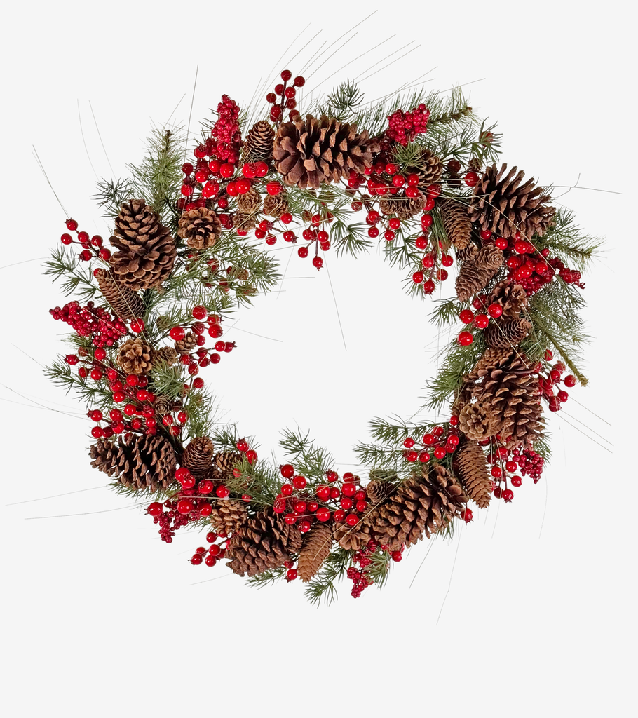 ghirlanda grande pino con bacche e pigne