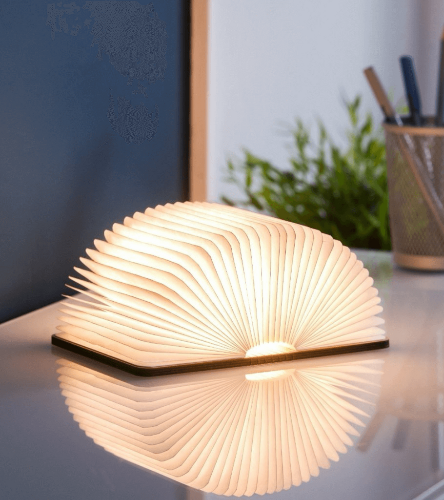 lampada libro legno noce