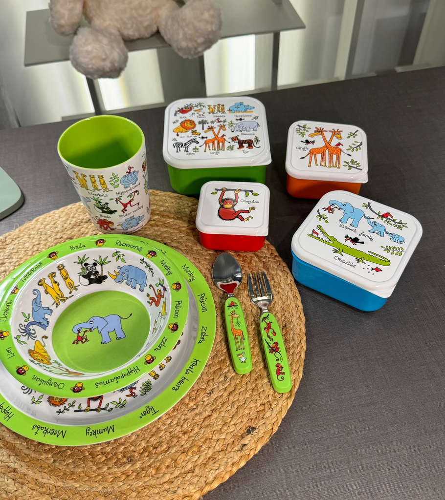 piatto fondo e piano bicchiere posate giungla bambini set 4 contenitori portapappa casa
