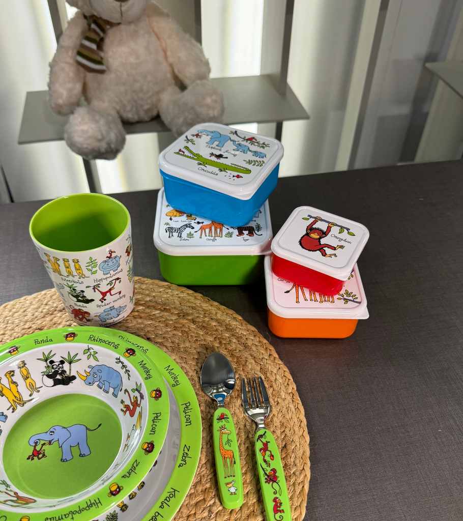 piatto fondo e piano bicchiere posate giungla bambini set 4 contenitori portapappa casa cibo