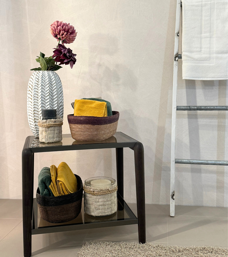 vaso porta candele in corda beige