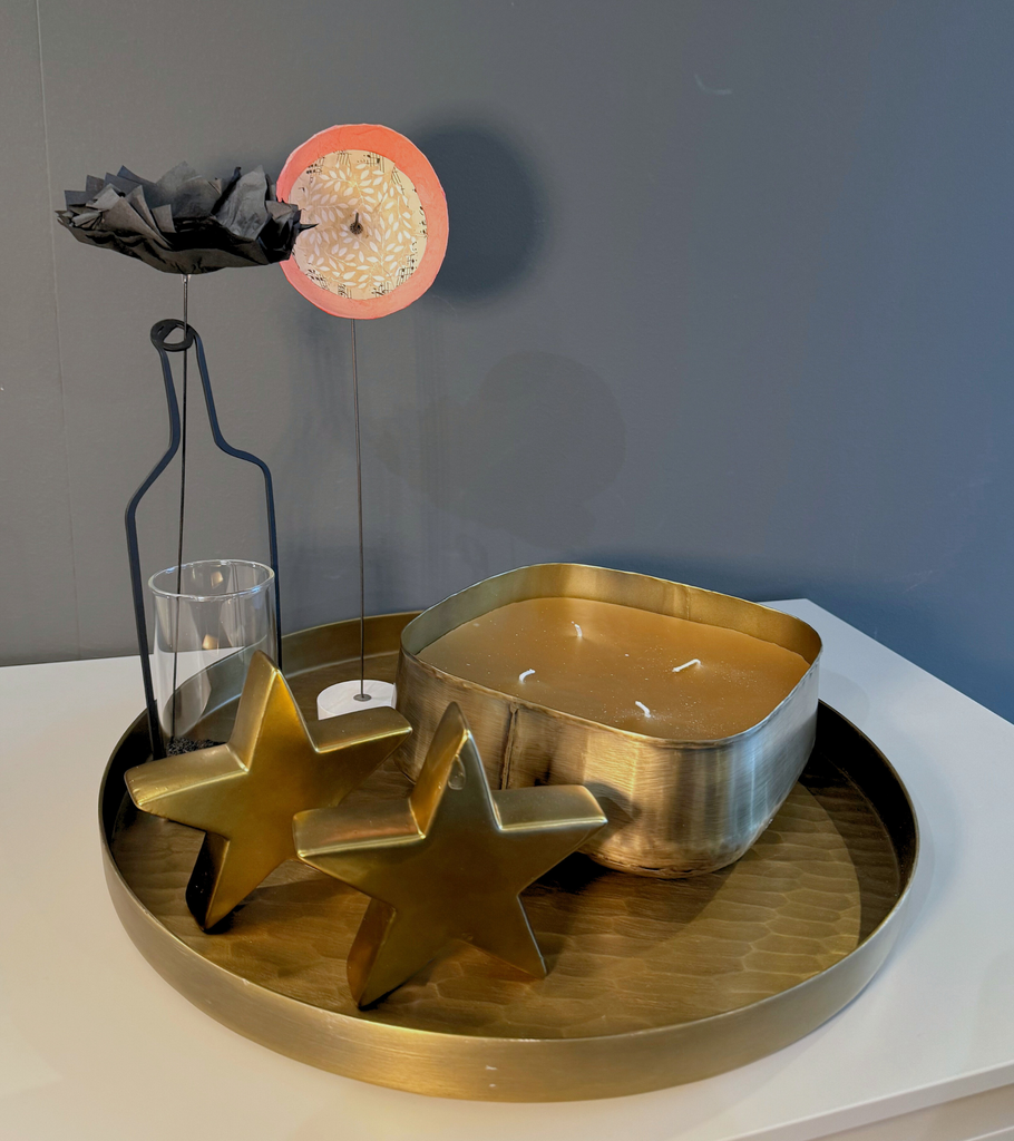 vassoio grande e candela in ottone