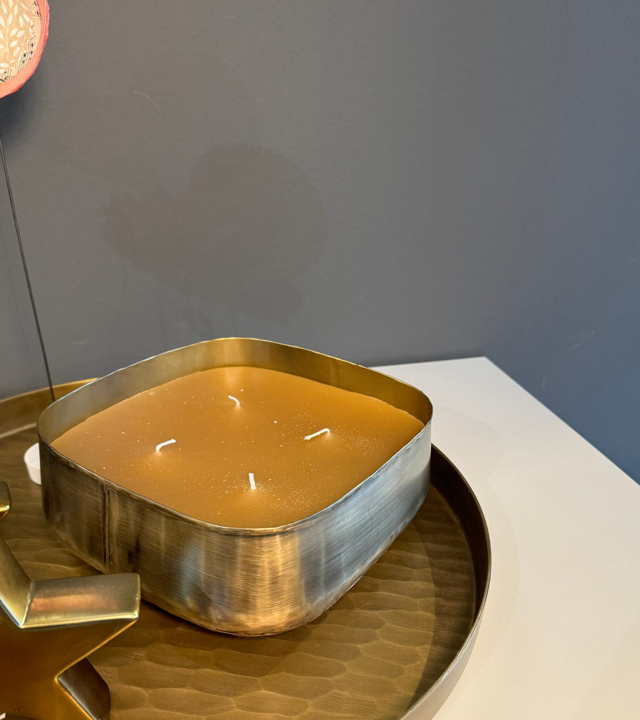 vassoio grande e candela in ottone oro